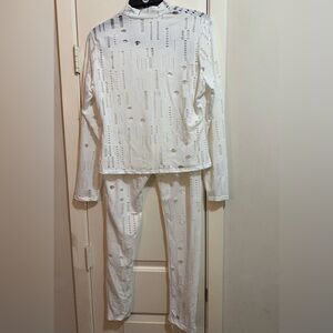 White Eyelet Long Sleeve Top and Pants Set